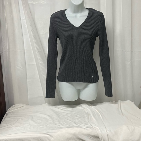 Calvin Klein Ribbed V-Neck pullover sweater Dark Gray M excellent vintage - Picture 3 of 7
